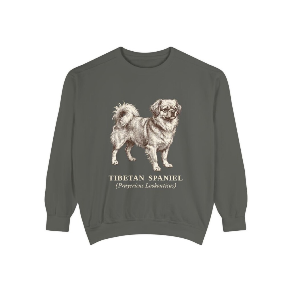 Tibetan Spaniel Latin Sweatshirt, Pepper, front view