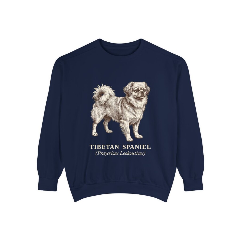 Tibetan Spaniel Latin Sweatshirt, True Navy, front view