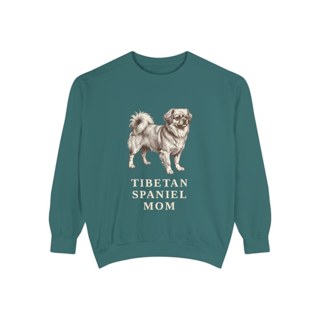 Tibetan Spaniel Mom Sweatshirt, Blue Spruce, front view