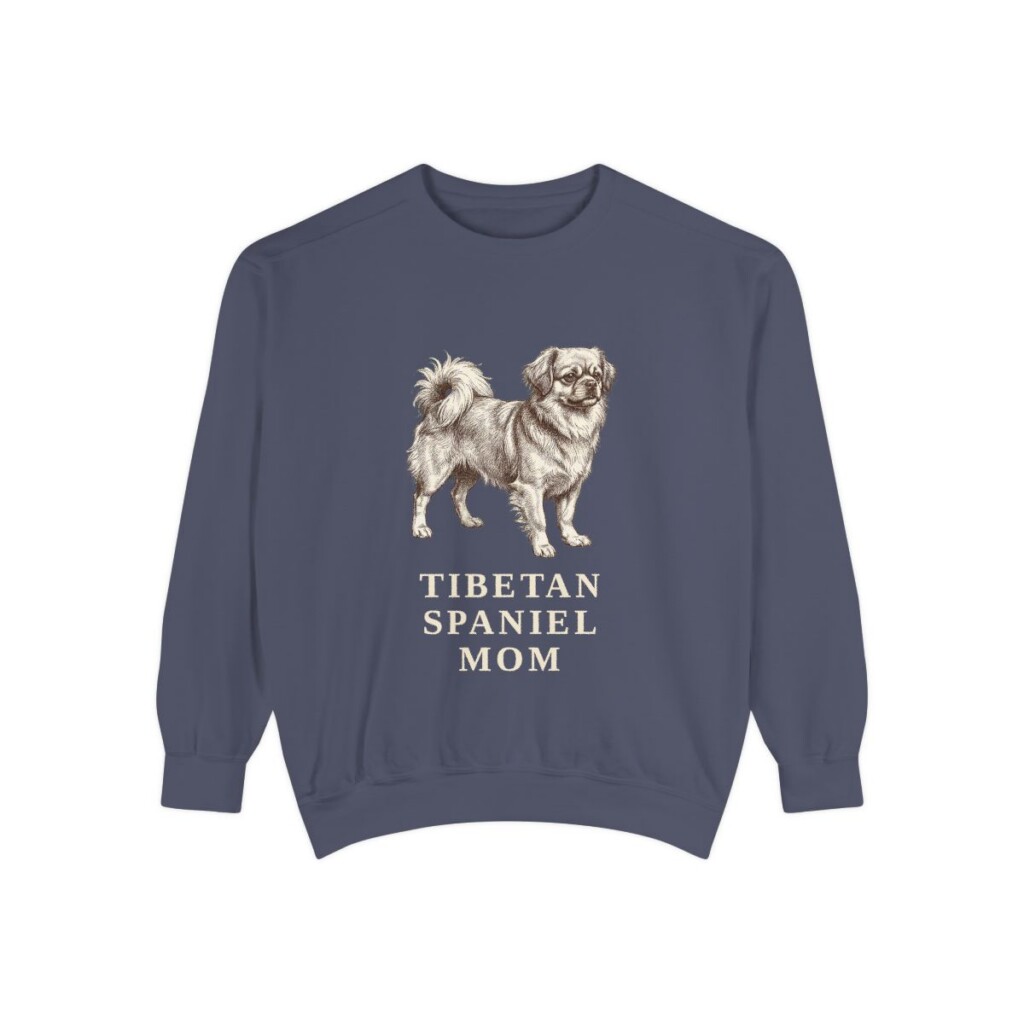 Tibetan Spaniel Mom Sweatshirt, Denim, front view