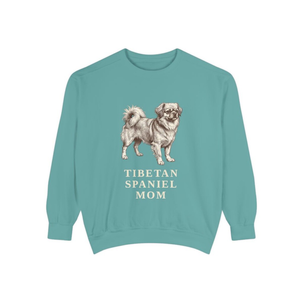 Tibetan Spaniel Mom Sweatshirt, Seafoam, front view