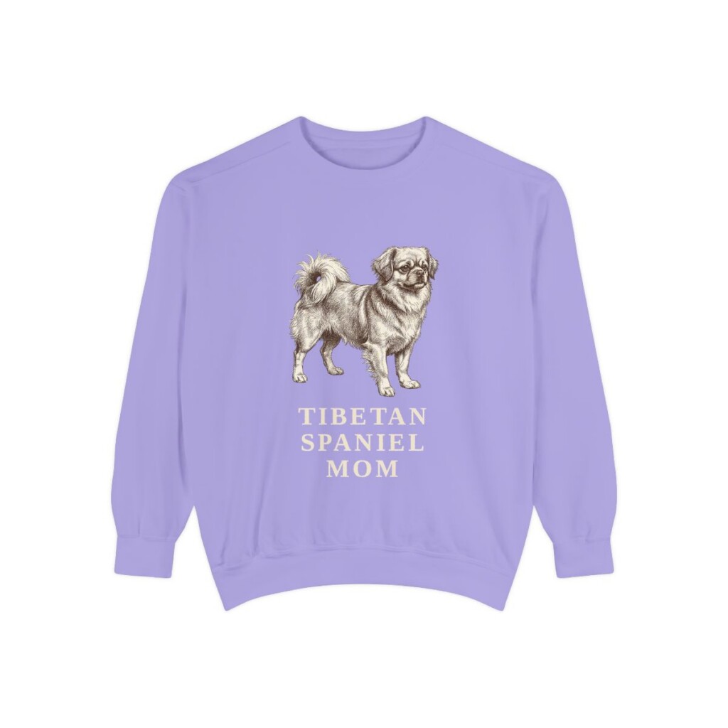 Tibetan Spaniel Mom Sweatshirt, Violet, front view