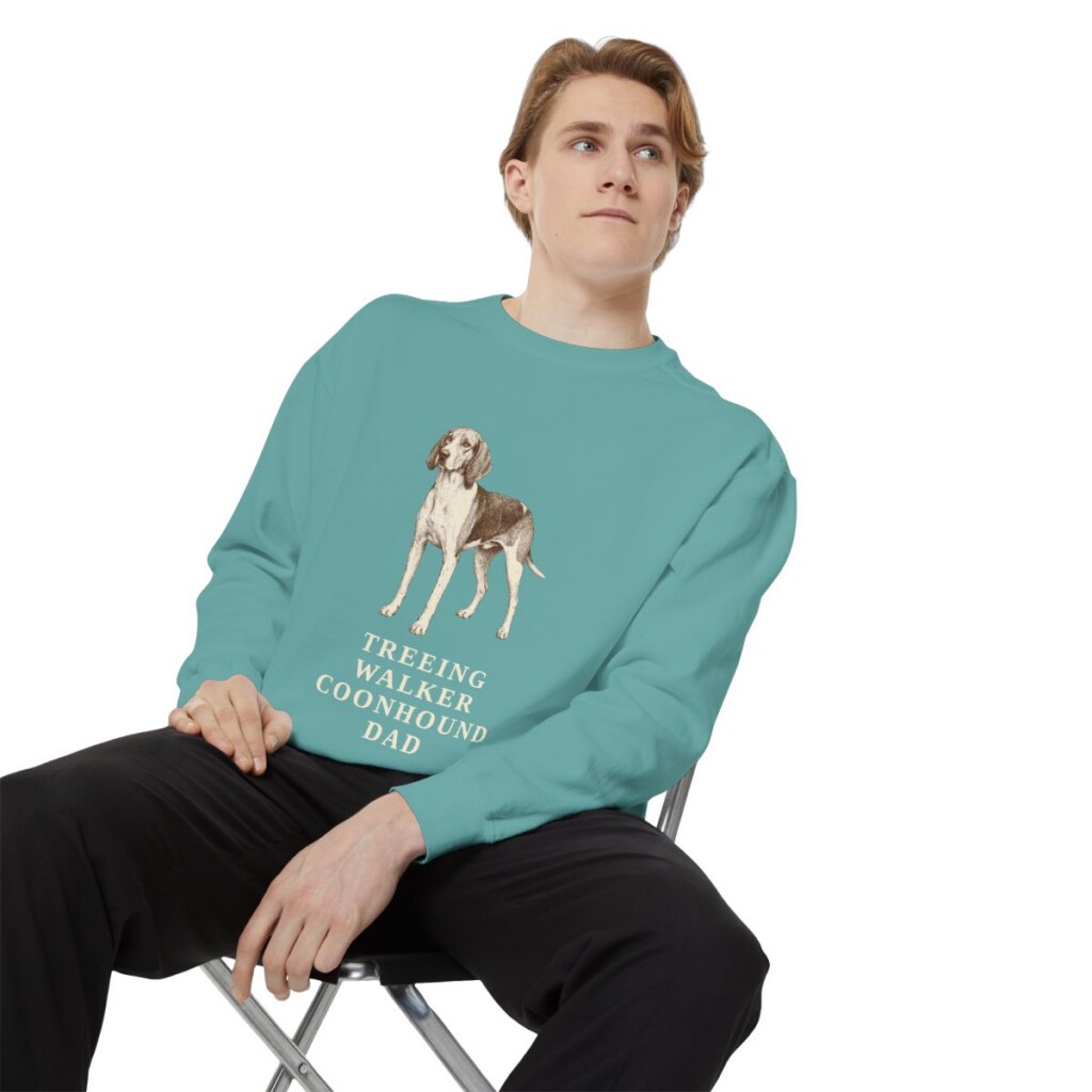 Treeing Walker Coonhound Dad Sweatshirt, Seafoam, person 1 context