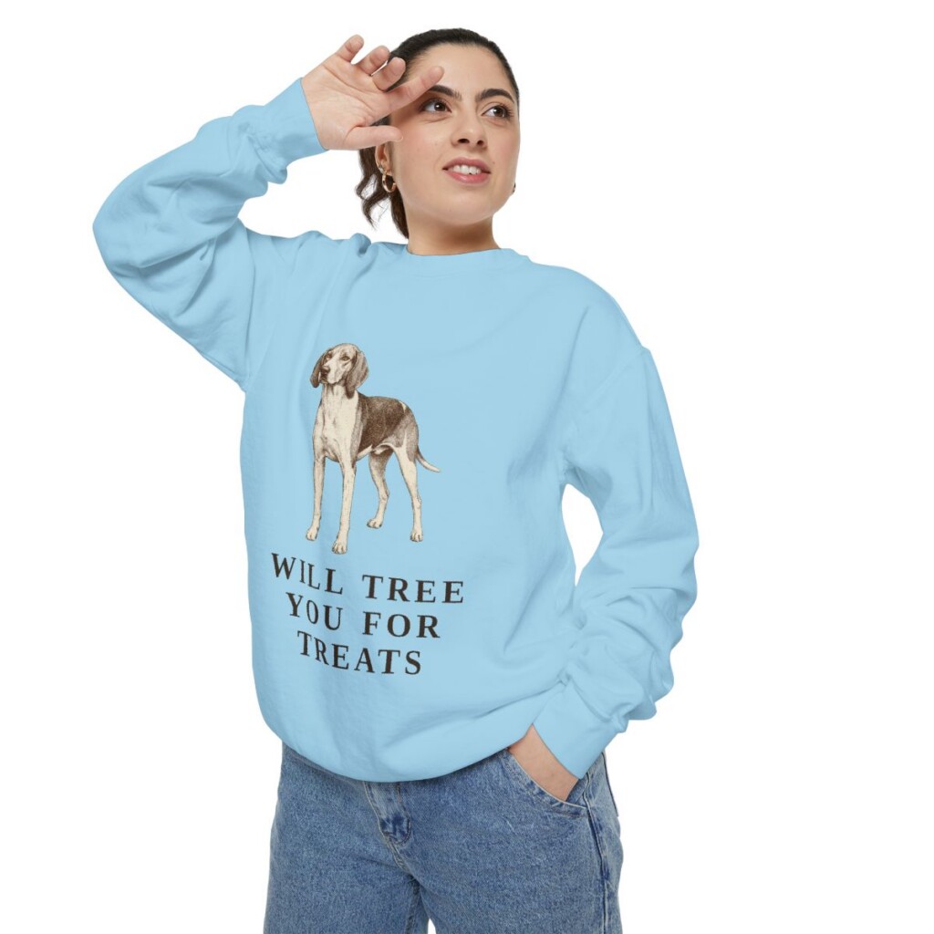 Treeing Walker Coonhound Humor Sweatshirt, Chambray, person 2 context