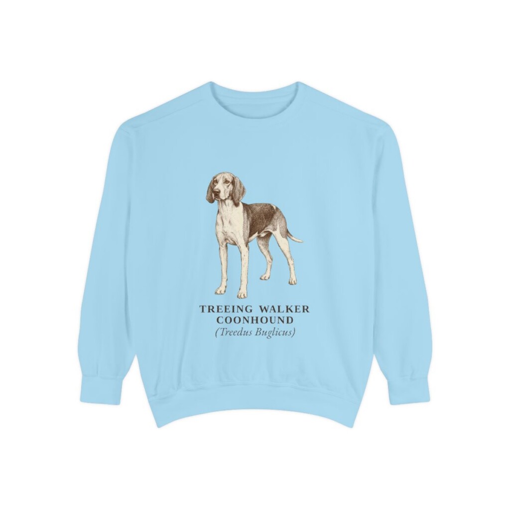 Treeing Walker Coonhound Latin Sweatshirt, Chambray, front view
