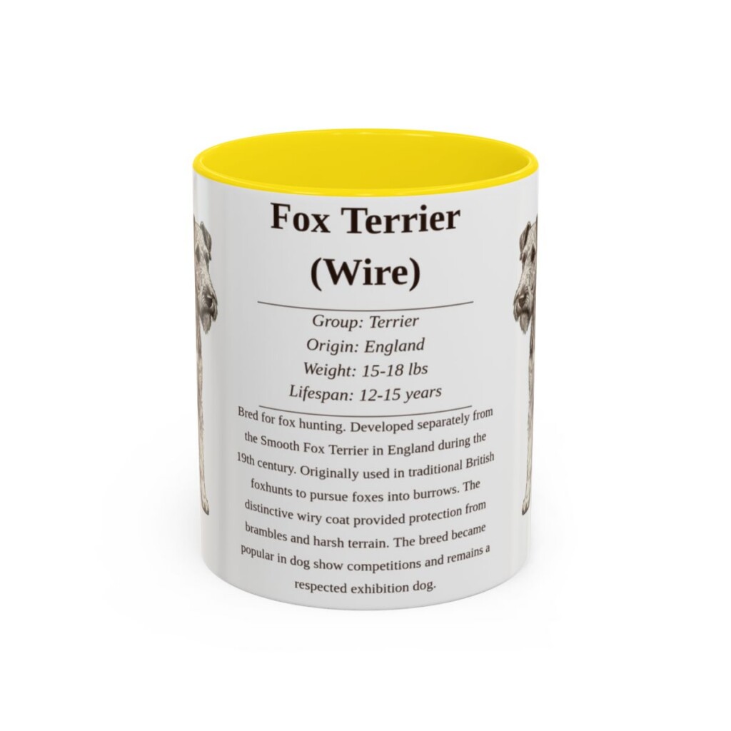 11oz Fox Terrier (Wire) Mug, Yellow, front view