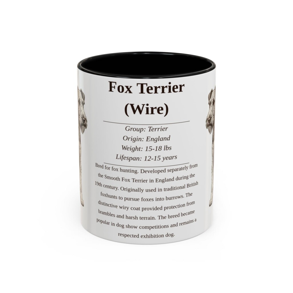 11oz Fox Terrier (Wire) Mug, Illustrated Dog Breed Facts Coffee Mug, Vintage Dog Keepsake Gift