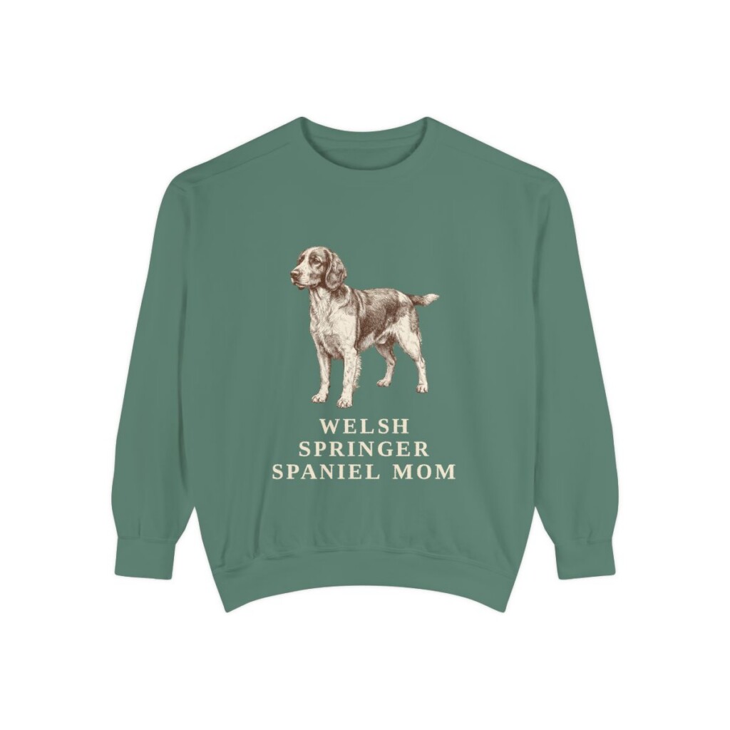 Welsh Springer Spaniel Mom Sweatshirt, Light Green, front view
