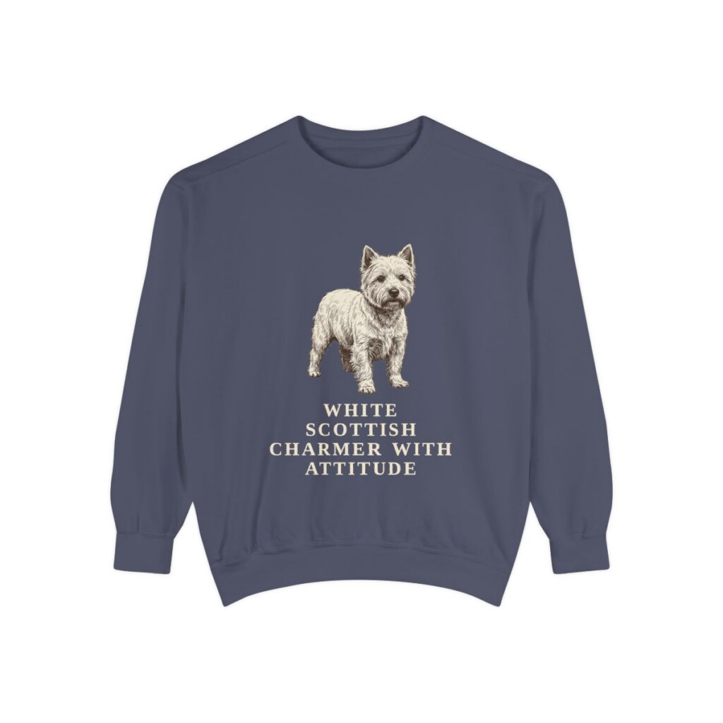 West Highland White Terrier Humor Sweatshirt, Denim, front view