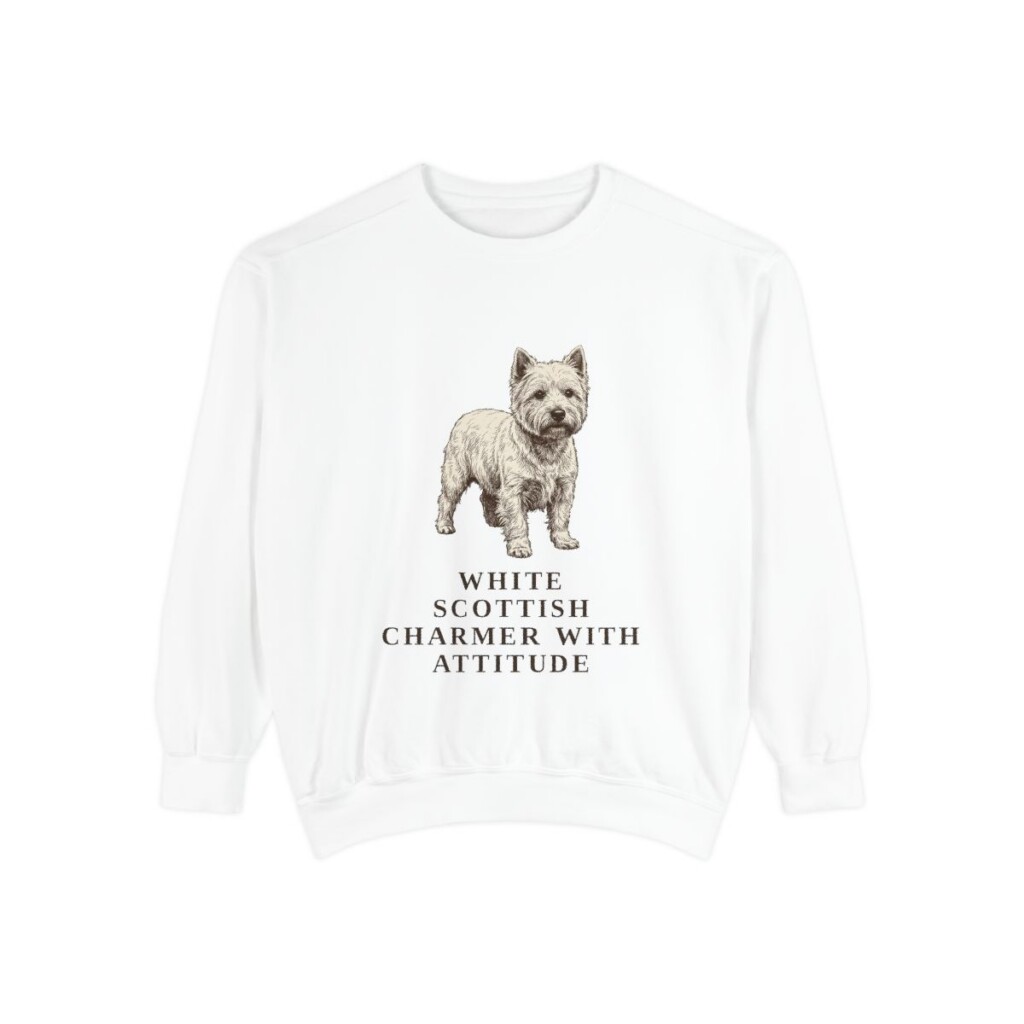 West Highland White Terrier Humor Sweatshirt, White, front view