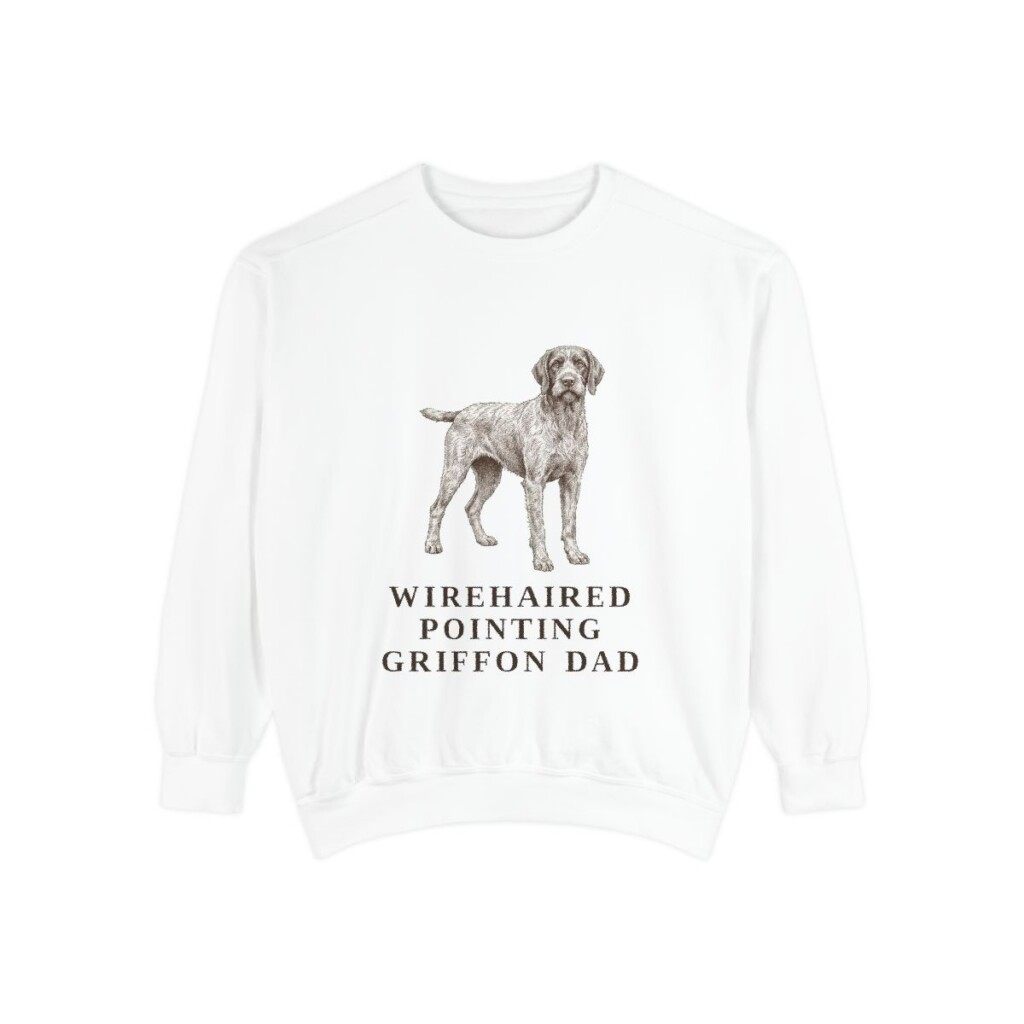 Wirehaired Pointing Griffon Dad Sweatshirt, White, front view