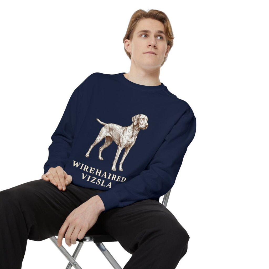 Wirehaired Vizsla Sweatshirt, True Navy, person 1 context