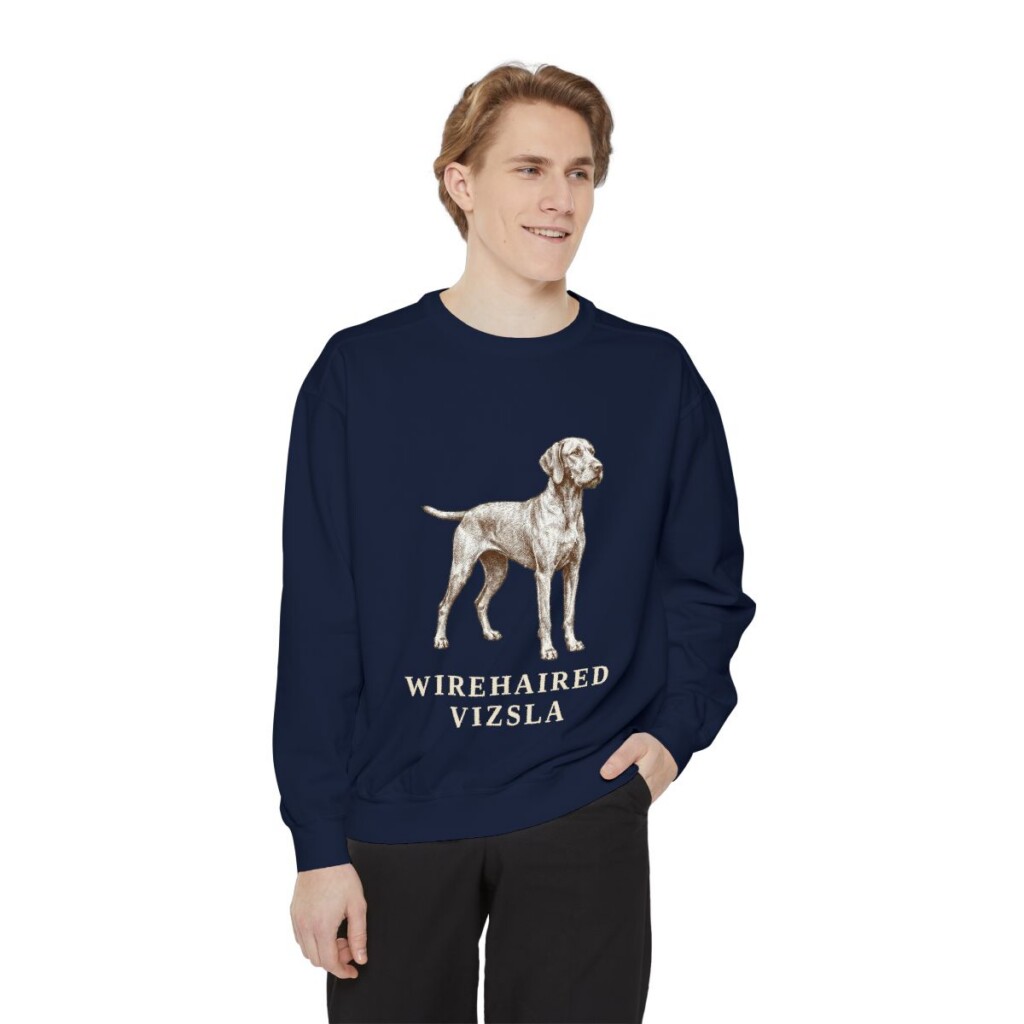 Wirehaired Vizsla Sweatshirt, True Navy, person 1 front