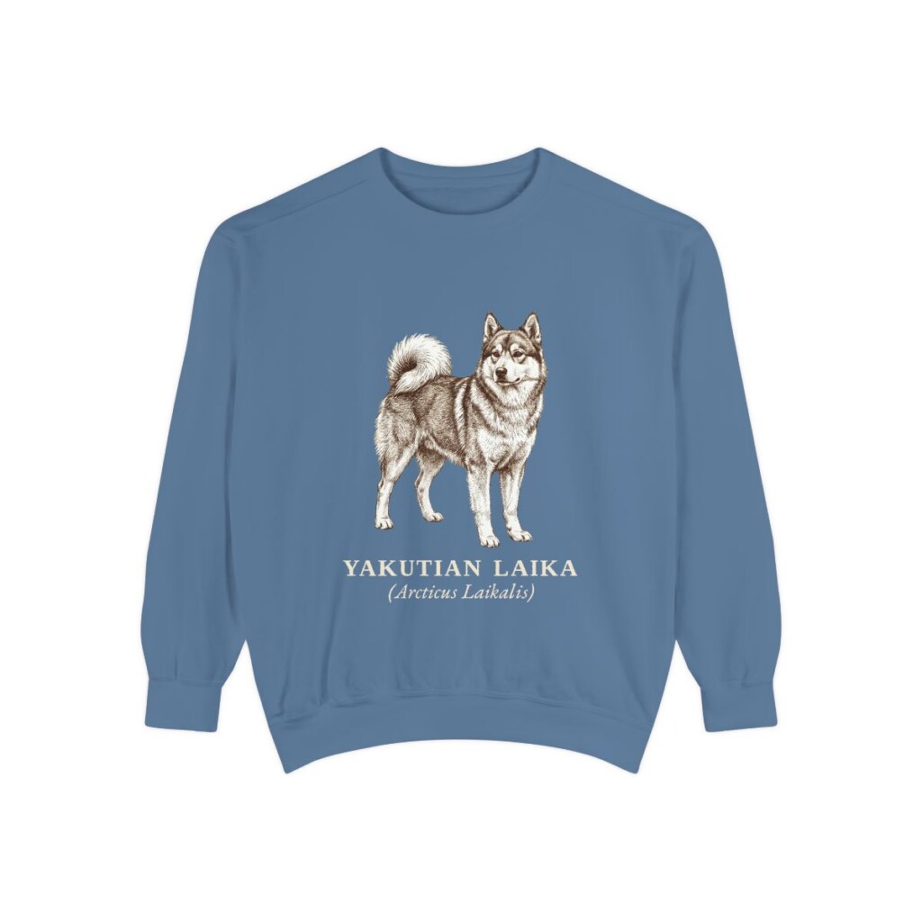Yakutian Laika Latin Sweatshirt, Blue Jean, front view