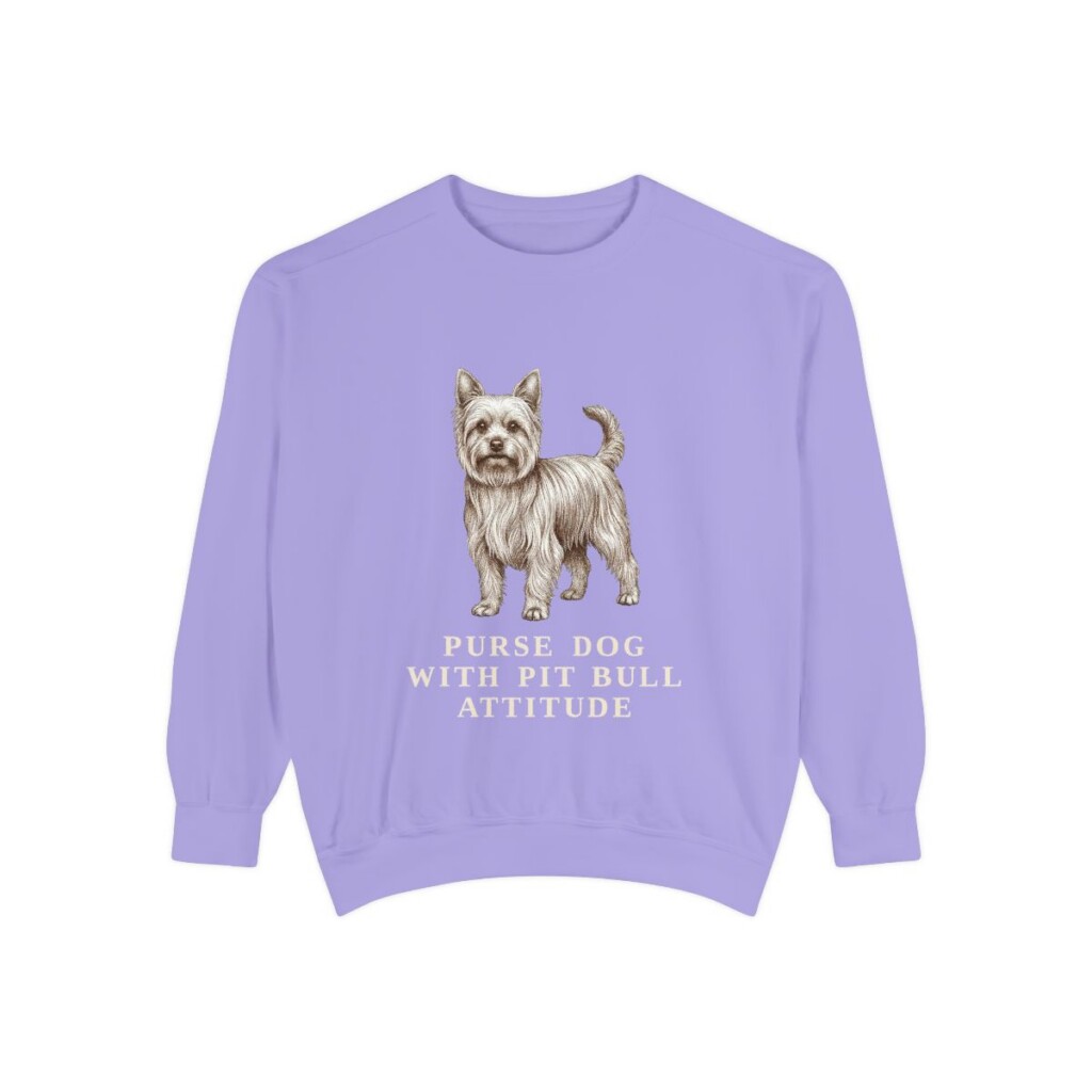 Yorkshire Terrier Humor Sweatshirt, Violet, front view
