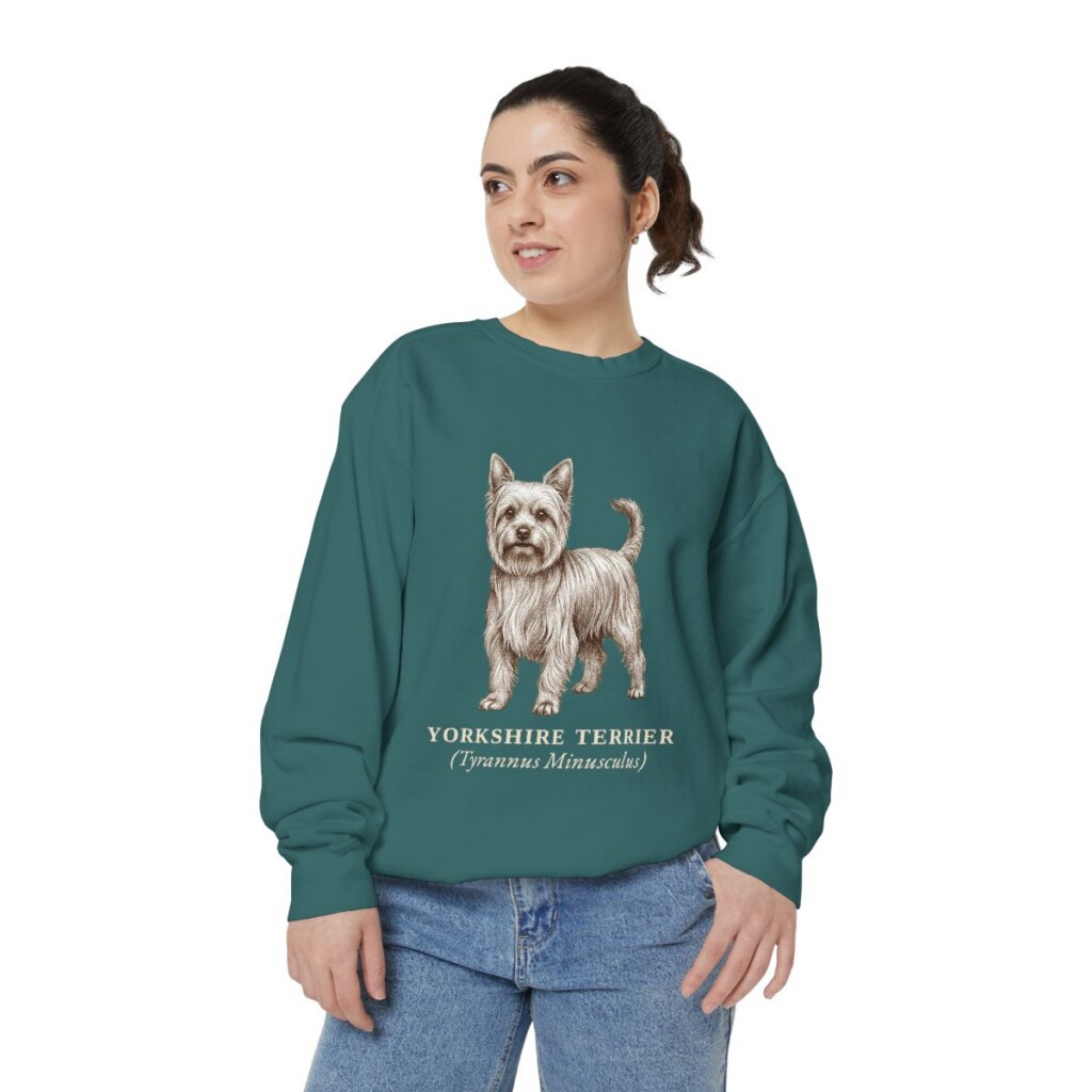 Yorkshire Terrier Latin Sweatshirt, Blue Spruce, person 2 front